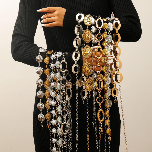 Retro Versatile Casual Waist chain Dress Denim with Waist Chain Bohemian Ethnic Style Heart Tassel Belt