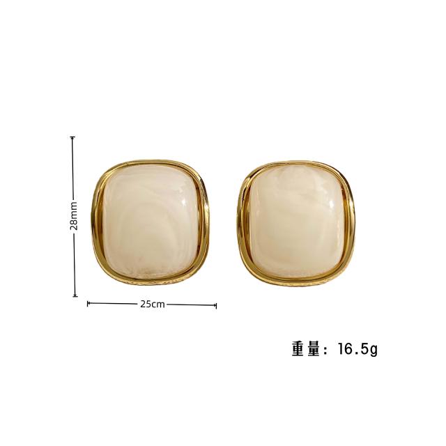 Square shape colorful resin stainless steel earrings studs