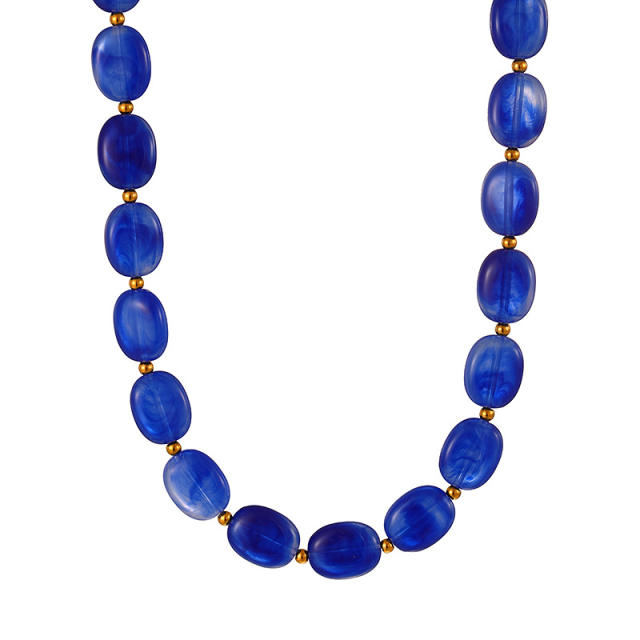Bohemian Simple Fashion Versatile Colorful Oval Resin Beaded Necklace