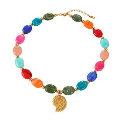 Summer colorful glass ball bead stainless steel pendant necklace for women