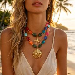 Summer colorful glass ball bead stainless steel pendant necklace for women