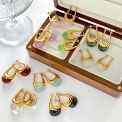 French colorful Resin Earrings Oval U-Shaped stainless steel earrings
