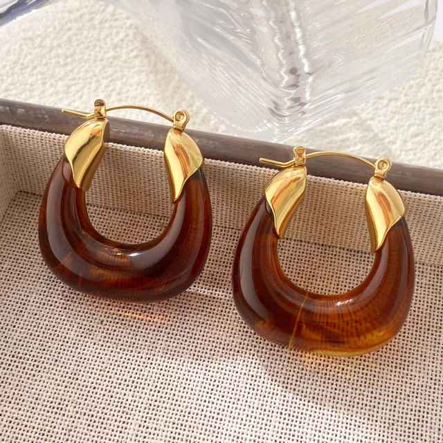 Light Luxury Style Resin Earrings stainless steel earrings U shape earrings