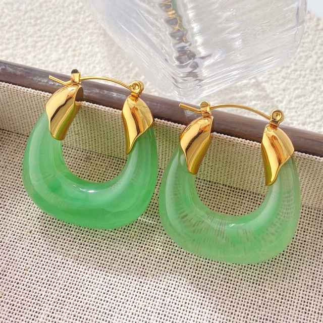 Light Luxury Style Resin Earrings stainless steel earrings U shape earrings