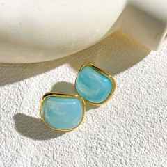 Square shape colorful resin stainless steel earrings studs
