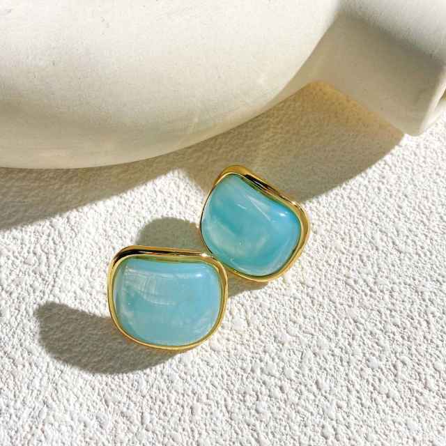 Square shape colorful resin stainless steel earrings studs