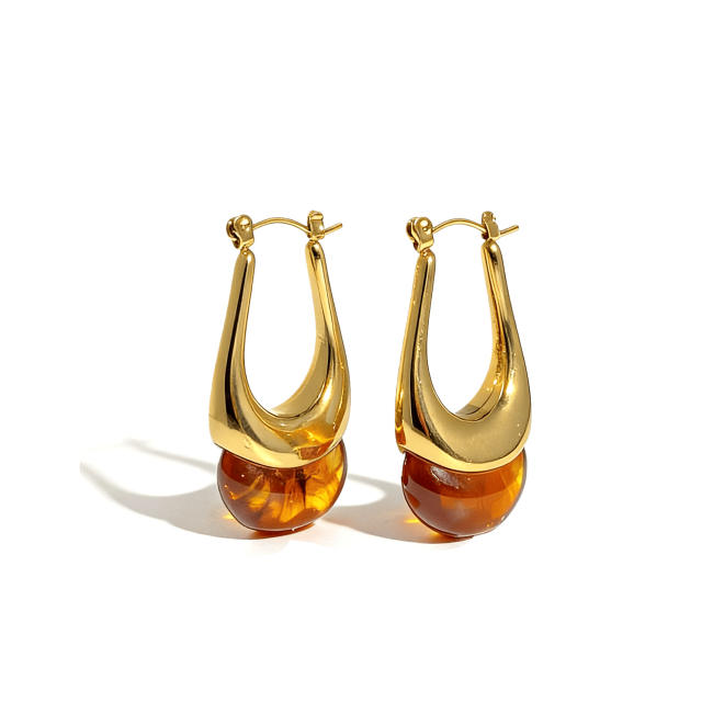 French colorful Resin Earrings Oval U-Shaped stainless steel earrings