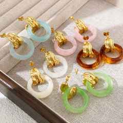 French-Style Vintage Resin Hoop Earrings stainless steel earrings