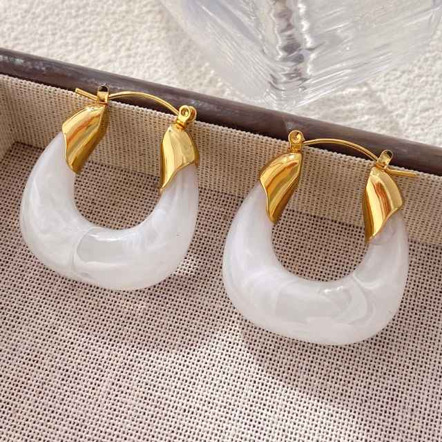 Light Luxury Style Resin Earrings stainless steel earrings U shape earrings