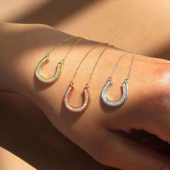 Dainty diamond U shape pendant gold plated copper necklace