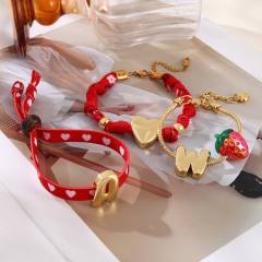 Hot-Selling Fresh Personalized Letter Strawberry Heart Beaded Printed Fabric Bracelet