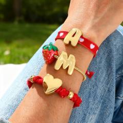 Hot-Selling Fresh Personalized Letter Strawberry Heart Beaded Printed Fabric Bracelet