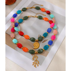 Summer colorful glass ball bead stainless steel pendant necklace for women