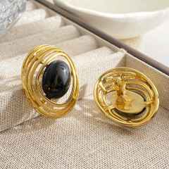 Fashion Metal Stainless Steel earrings Resin Irregular Geometric Oval Earrings