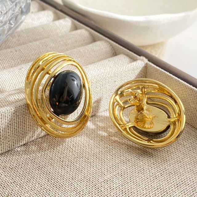 Fashion Metal Stainless Steel earrings Resin Irregular Geometric Oval Earrings