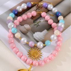 Sweet colorful acrylic resin bead chain stainless steel pendant necklace