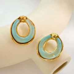 Concise colorful resin circle shape stainless steel earrings