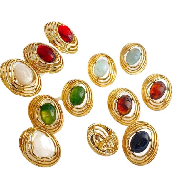 Fashion Metal Stainless Steel earrings Resin Irregular Geometric Oval Earrings