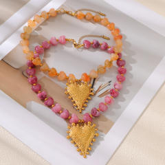 Summer vacation colorful resin heart stainless steel pendant necklace for women