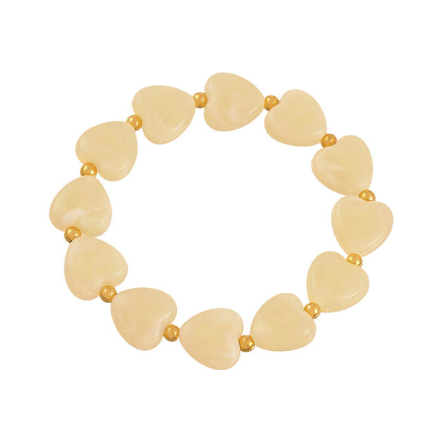 Colorful Resin Heart stainless Steel Beaded Bracelet Jewelry for Women