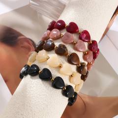 Colorful Resin Heart stainless Steel Beaded Bracelet Jewelry for Women