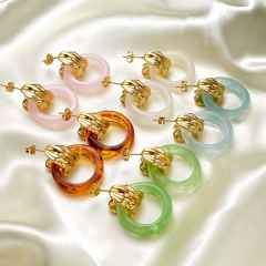 French-Style Vintage Resin Hoop Earrings stainless steel earrings