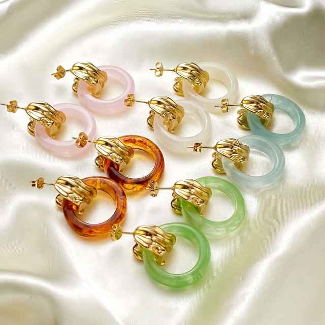French-Style Vintage Resin Hoop Earrings stainless steel earrings