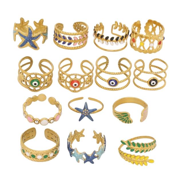 New Oil-Dropping Stainless Steel Rings for Women adjustable starfish evil eye rings