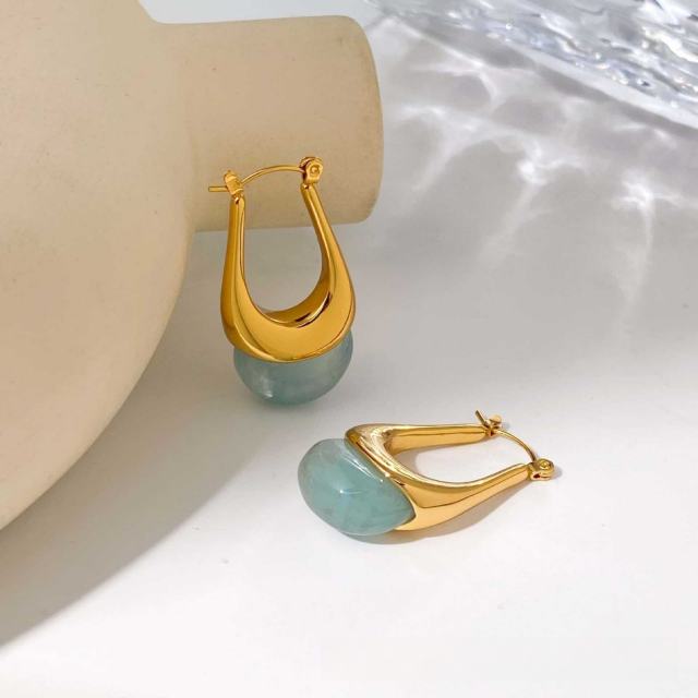 French colorful Resin Earrings Oval U-Shaped stainless steel earrings
