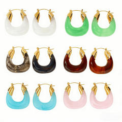 Light Luxury Style Resin Earrings stainless steel earrings U shape earrings