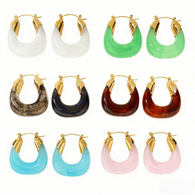 Light Luxury Style Resin Earrings stainless steel earrings U shape earrings