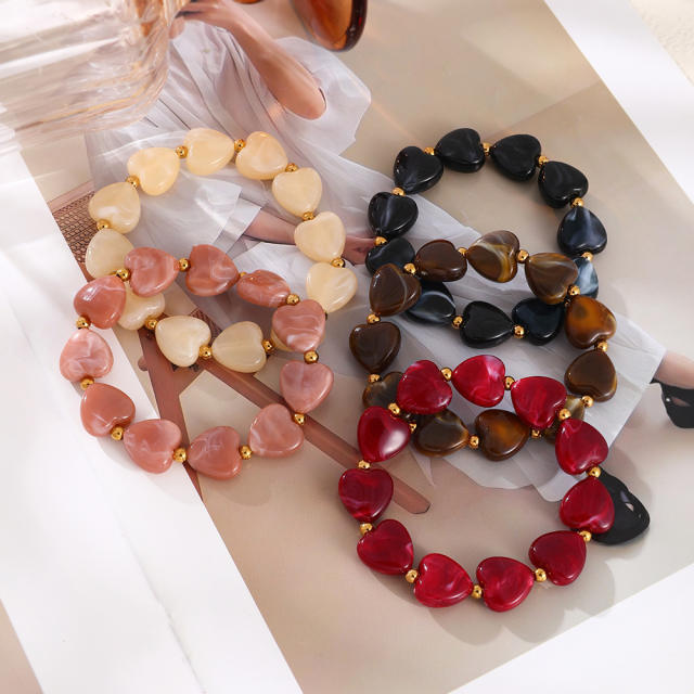Colorful Resin Heart stainless Steel Beaded Bracelet Jewelry for Women