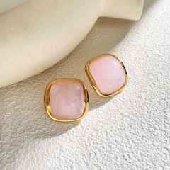 Square shape colorful resin stainless steel earrings studs