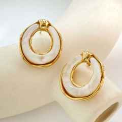 Concise colorful resin circle shape stainless steel earrings