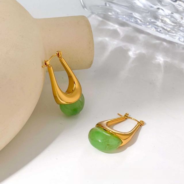 French colorful Resin Earrings Oval U-Shaped stainless steel earrings