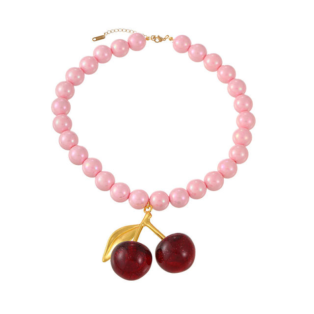 Sweet colorful acrylic resin bead chain stainless steel pendant necklace