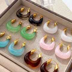 Light Luxury Style Resin Earrings stainless steel earrings U shape earrings