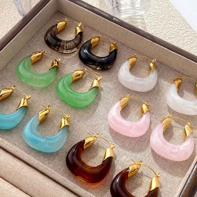 Light Luxury Style Resin Earrings stainless steel earrings U shape earrings