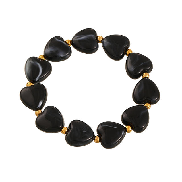 Colorful Resin Heart stainless Steel Beaded Bracelet Jewelry for Women