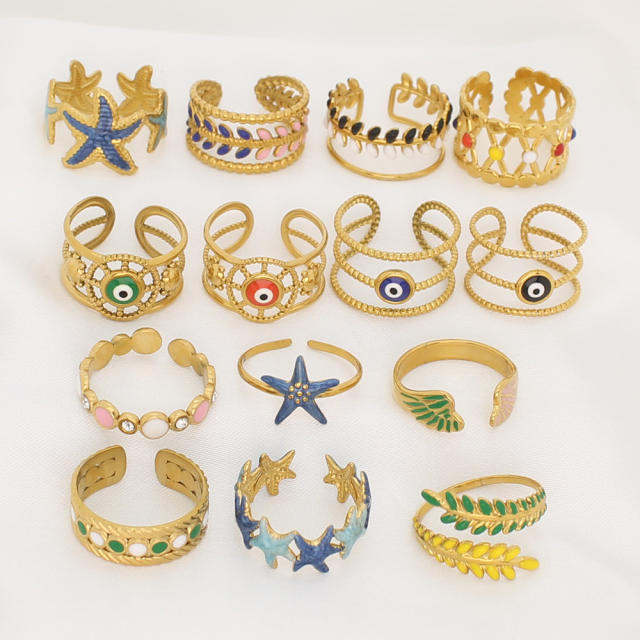 New Oil-Dropping Stainless Steel Rings for Women adjustable starfish evil eye rings