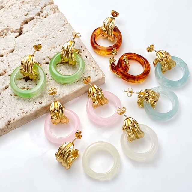 French-Style Vintage Resin Hoop Earrings stainless steel earrings