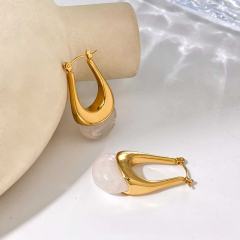 French colorful Resin Earrings Oval U-Shaped stainless steel earrings
