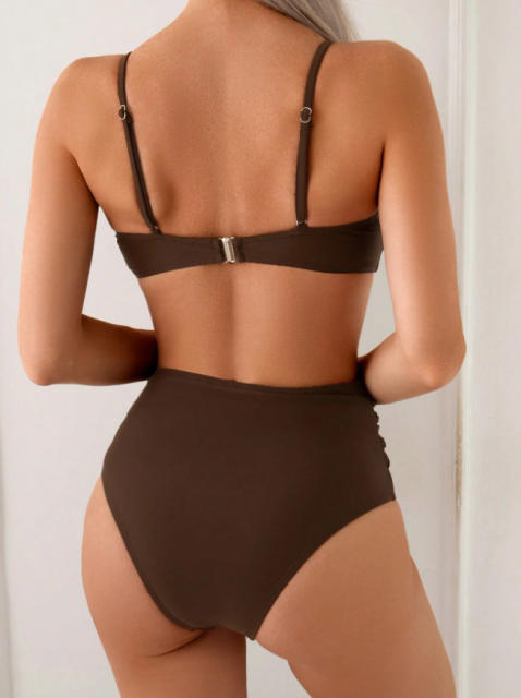 New Swimsuit Female Sexy Pure Color Suspender Tube Top Bikini