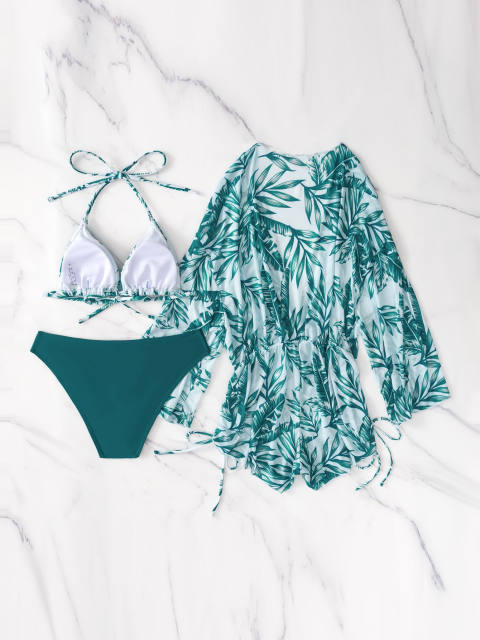 New Bikini Three-piece Swimsuit set for Women Loose Sexy Mesh Split Swimsuit