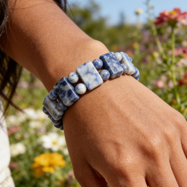 Retro Blue Dot Stone Double-Row Bracelet for Women men