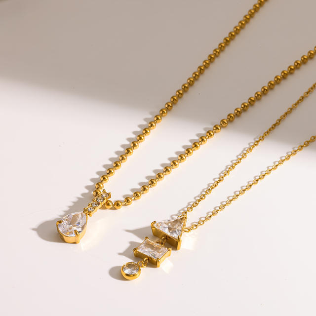 Dainty geometric diamond pendant stainless steel necklace