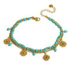 18KG turquoise bead stainless steel anklet boho foot jewelry