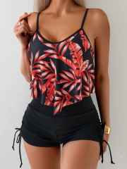 New Swimwear Women's Printed Multicolor Large Lotus Leaf swimsuit
