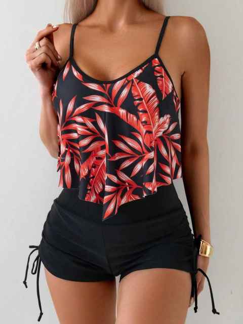 New Swimwear Women's Printed Multicolor Large Lotus Leaf swimsuit