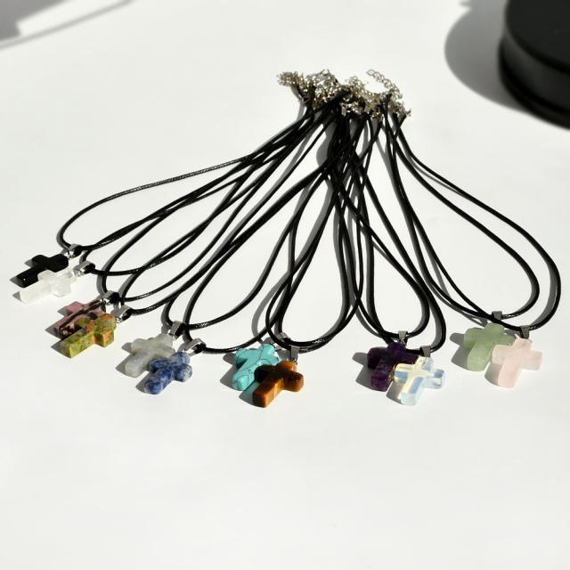 Fashion Cross Agate Pendant Necklace
